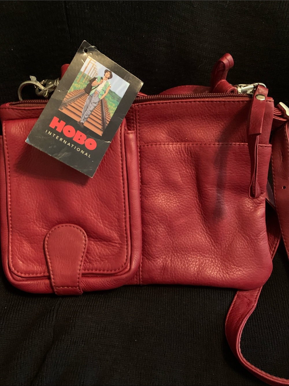 HOBO Red Pebbled Leather Crossbody with Front Pockets